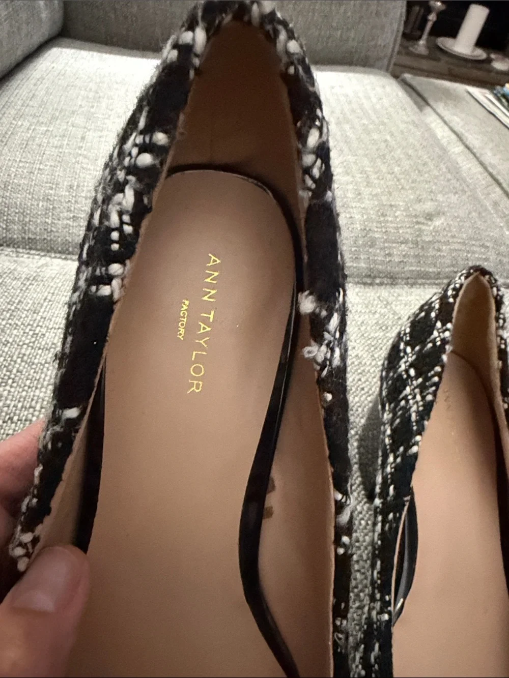 Ann Taylor Factory Tweed Plaid Block Heel Pumps Black White Pointed Toe Size 10
